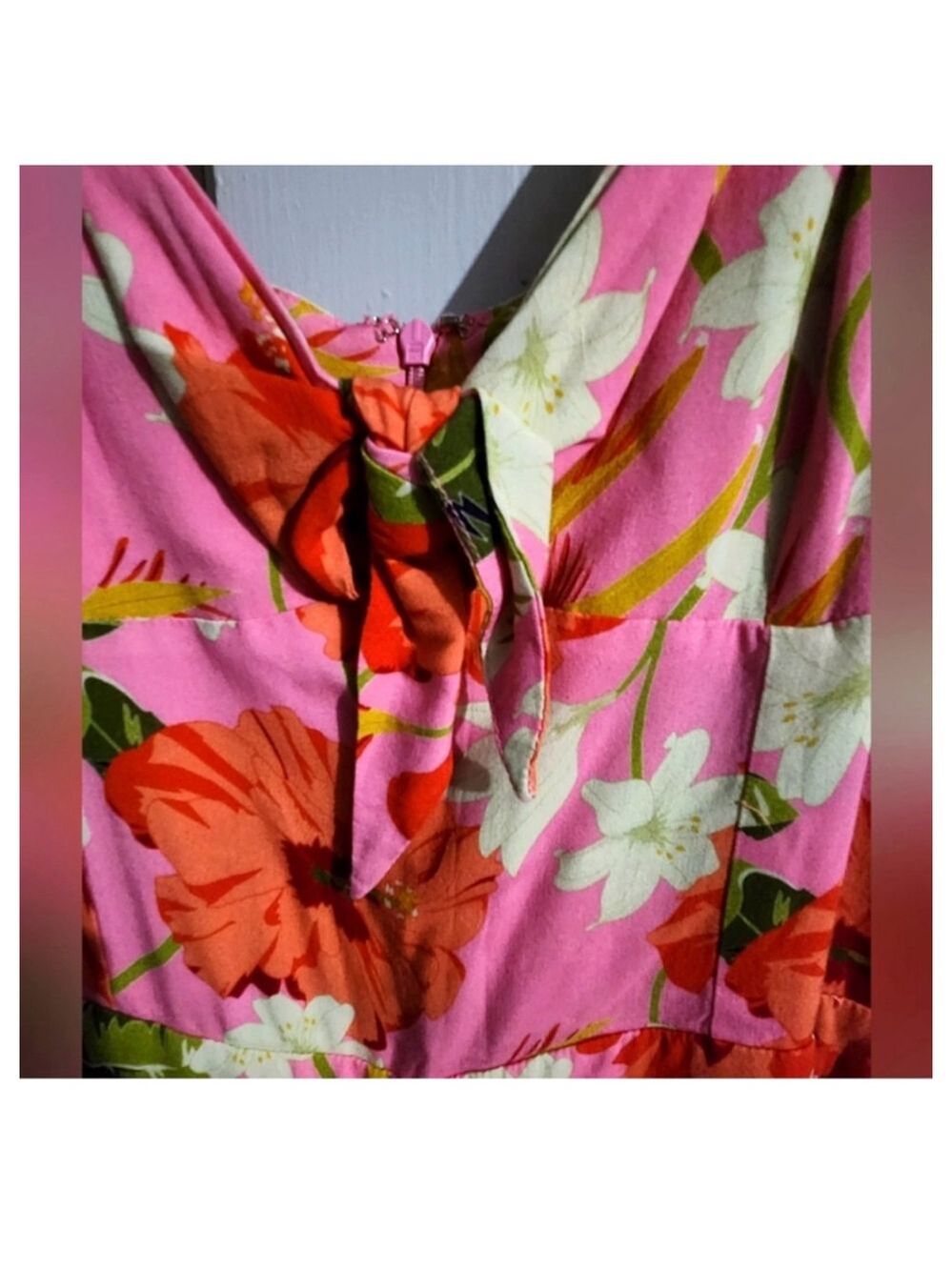 Yumi Kim Mai Tai Pink Floral Wide Leg Jumpsuit Rayon Size 12 - Picture 6 of 11